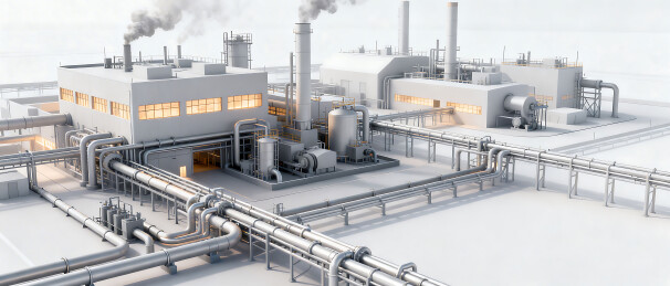 工业厂区管道烟囱全景