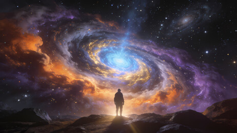 星系漩涡中的孤独身影