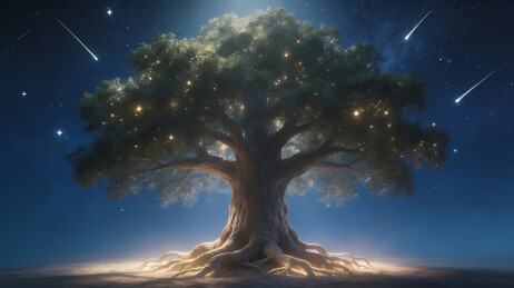 梦幻金光巨树夜空