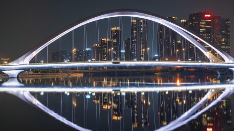 成都锦江上的锦尚大桥夜景