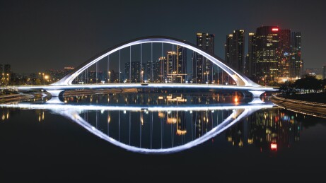 成都锦江上的锦尚大桥夜景