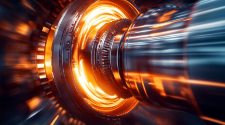 高速旋转发出炽热火光的金属涡轮引擎3D插