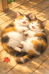 长廊木地板午睡猫咪