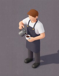 3D卡通咖啡师倒咖啡场景