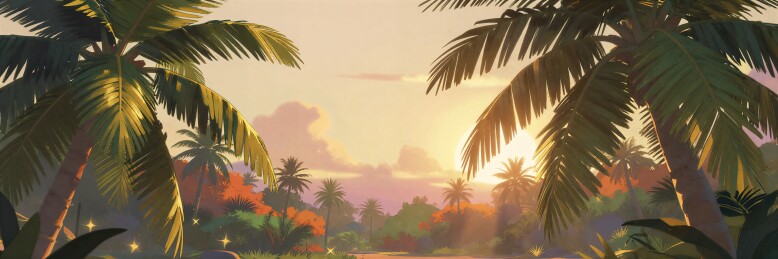 热带椰林日落风景插画