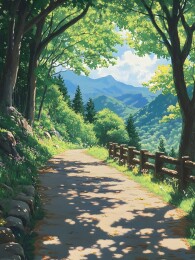 阳光洒在斜坡小路上的光影