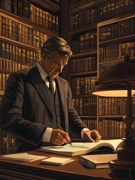 作家书桌前沉思写作的静谧场景