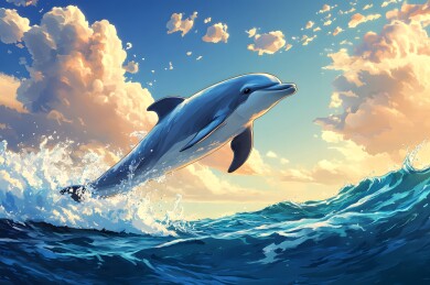 海豚跃出碧波闪耀阳光