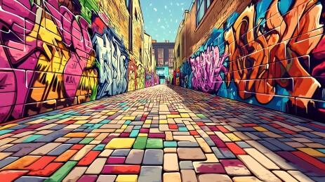 柔光下的涂鸦墙街道