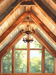 阁楼木梁下的复古吊灯