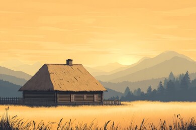 田野中的古朴农舍