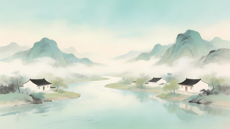 山水间白屋云雾