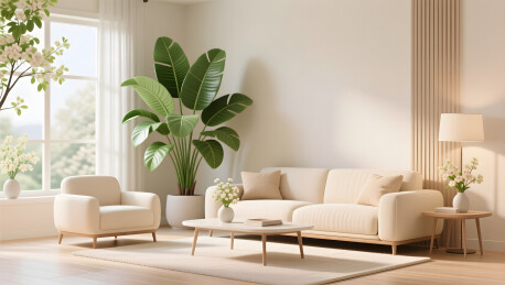 春季家装趋势现代简约奶油色系客厅