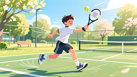 春季网球运动阳光少年展现青春活力