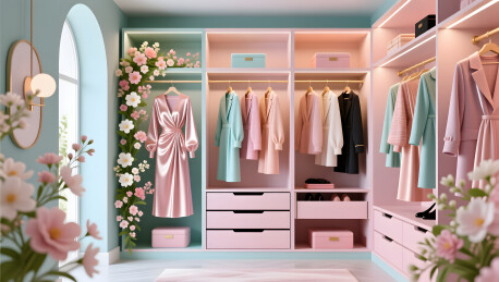 春季时尚画报花卉装饰现代衣橱设计