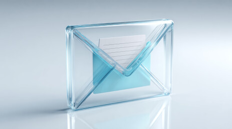 3D渲染透明玻璃质感信封通讯图标