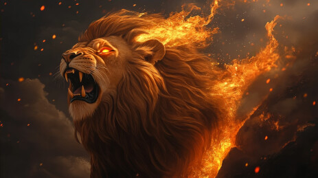 怒吼的火焰狮子奇幻侧脸特写