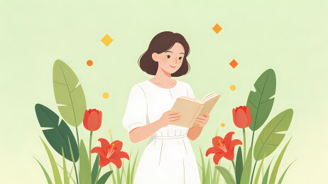 白裙女子绿背景花丛