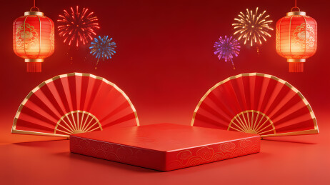 喜庆红台配金扇灯笼