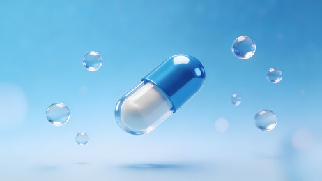 蓝白胶囊与水滴