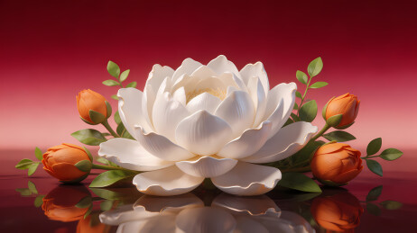 白莲盛开红背景