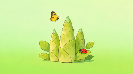 黄蝶绿叶红瓢虫