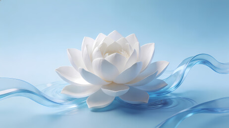 白莲静绽蓝波间