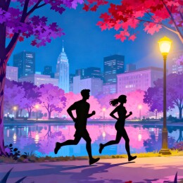 夜跑剪影赛博风都市运动主视觉