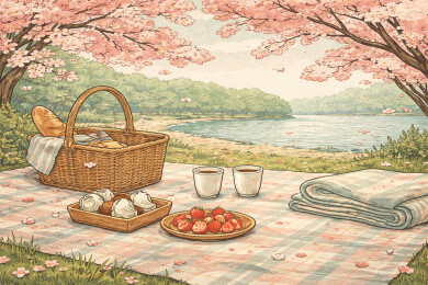 樱花野餐留白