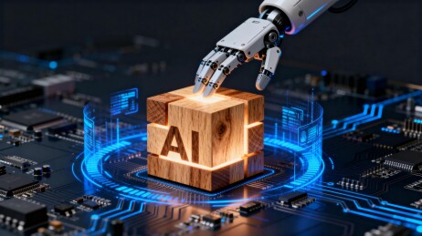 机械臂触碰AI木块科技感画面