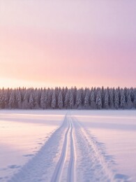 雪地林间小径日落美景
