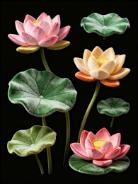 粉色莲花与绿叶静物摄影