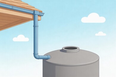 屋顶排水管道连接储水罐