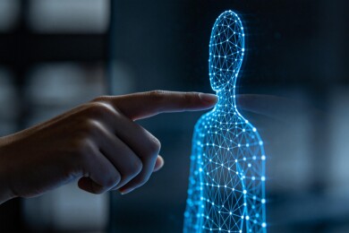 手指触碰蓝色人体网格模型