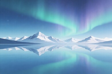 极光映雪山湖水静谧美景