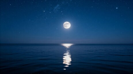 夜空明月映照海面