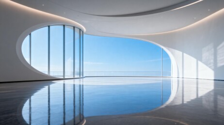 现代建筑室内空间与蓝天景观