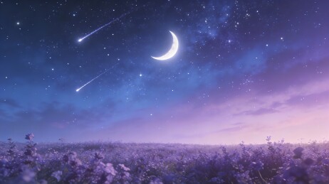 夜空星月花海梦幻景象