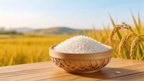 稻谷和木碗里的大米插图