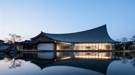 传统与现代融合的建筑夜景