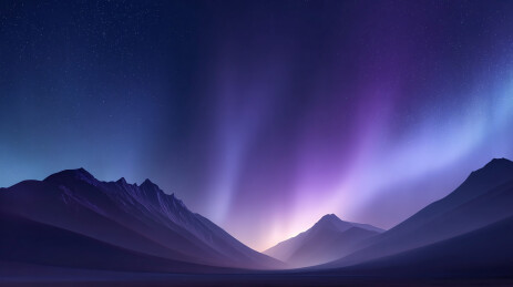 极光映照雪山夜景