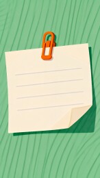 绿色背景上的便签纸与橙色回形针