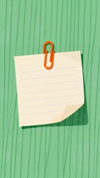 绿色条纹背景上的便签纸与橙色回形针