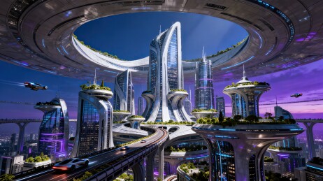 未来科幻城市空中飞车