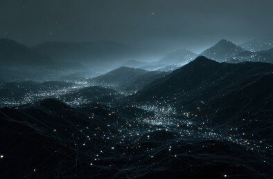 夜幕下的山谷城市灯火