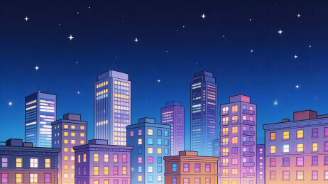 扁平风城市天际线夜晚风景