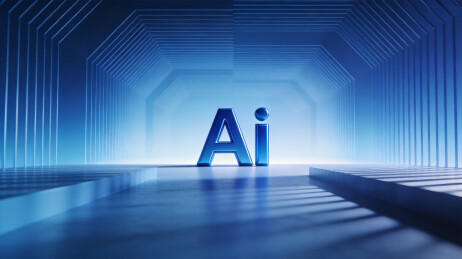 科技感 “AI” 字样蓝调几何隧道背景