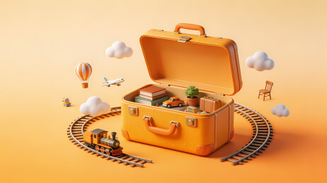 橙色行李箱与萌宠