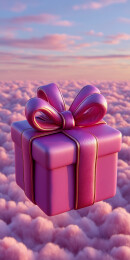 紫色的礼物盒在云海上梦幻背景