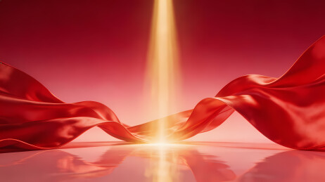 红色绸缎汇聚金光